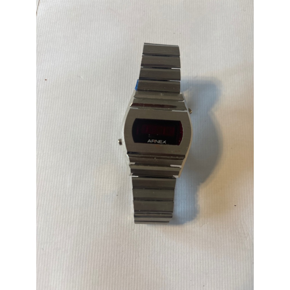 Arnex Vintage LED Digital Watch Mens Silver Red Display 1970s ‎ Age Retro parts